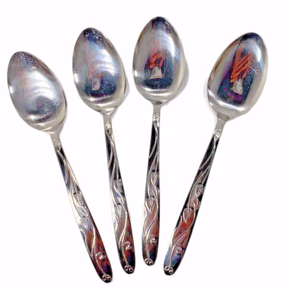 Set 4 Imperial Int'l Stainless Ivy Pattern Dinner Spoons Japan Cutlers Guild Ltd - Picture 5 of 8